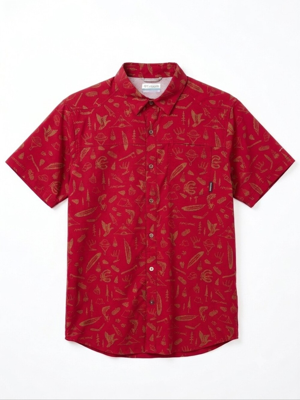 Columbia x Sam Larson Pilsner Peak Camping Shirt Red Button Up Mens Size Medium